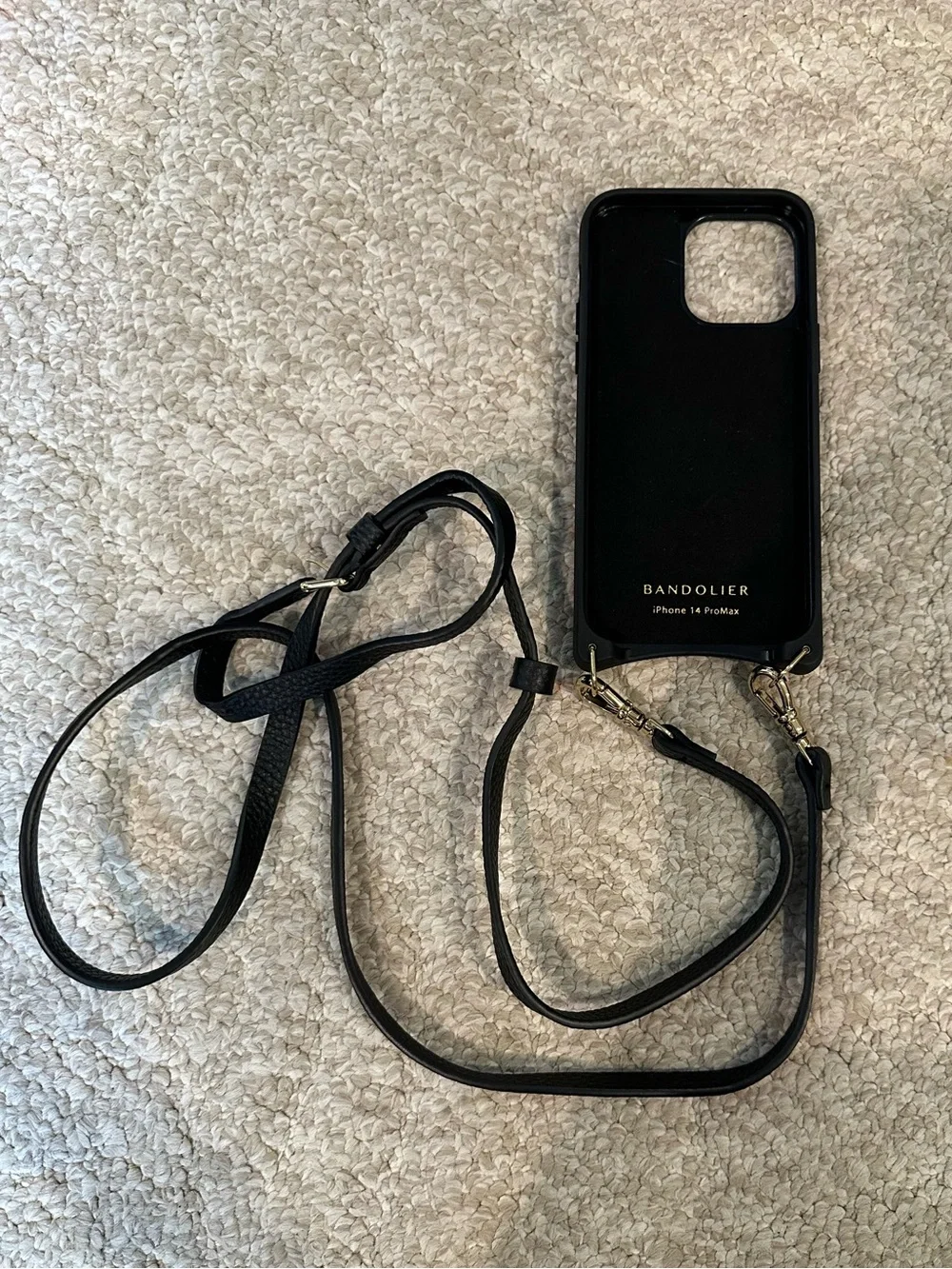 Bandolier black leather iPhone 14 Pro Max phone case crossbody